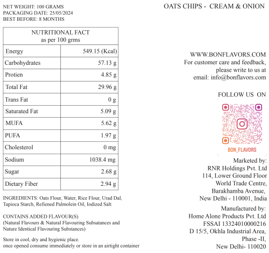 OATS CHIPS - CREAM & ONION